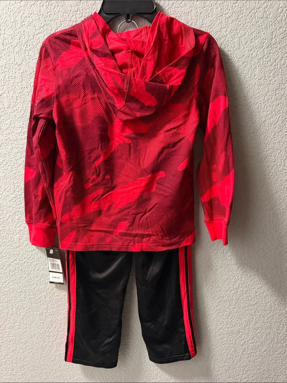 adidas Red Camo Hooded Long-Sleeve Top with Black Leggings